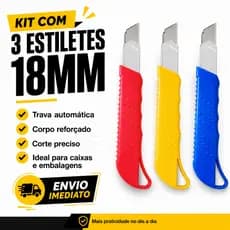 Kit 3 Estiletes Reforçados 18mm com Trava Automática | Corte Preciso Uso Profissional