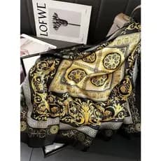 Lenço de seda fina 90x180, estampa paisley, textura acetinada, imitação de cetim, proteção solar, à prova de vento.