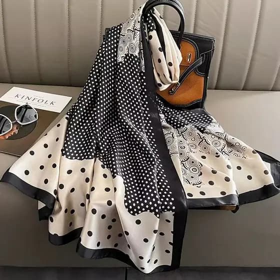 XH lenço xale e cachecol feminino em cetim de seda com estampa de bolinhas, 90x180cm