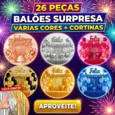 Kit 26 Pcs Balão Feliz Aniversario Cortinas Bexigas Festa Decoração Enfeite