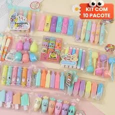 Kit 10 Pacotes/Com 6/5/4 Peças Mini Marcador De Texto / Kawaii Desenho Fofo Marca Texto