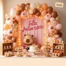 Kit Completa Balões CAPIVARA Metalizado Bexiga Feliz Aniversário Decoração de Festa