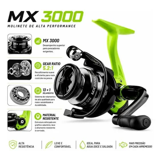 Molinete Para Pesca Mx3000 5.2.1 Portátil Profissional Pescaria esportiva
