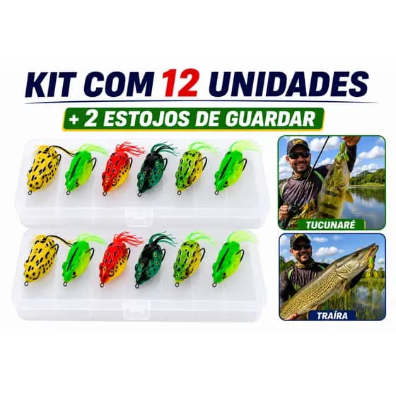 Iscas Artificial Sapo Sapinho Frog Hélice Para Pesca Tucunaré Traíra  + Estojo kit c/6/12 unid
