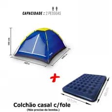 Barraca 2 Pessoas + Colchão Casal Inflavel COM FOLE (Não requer bomba p/encher) - O KIT MAIS BARATO
