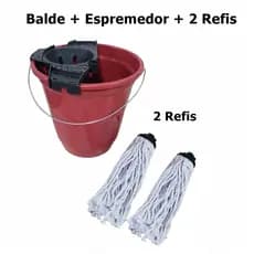 Kit 2 Refis Mop Esfregao Algodao + BALDE 13 Litros Especial Limpeza + Espremedor - ENVIO IMEDIATO