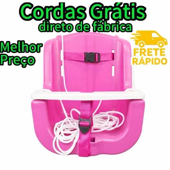 Balanço Infantil ROSA PLÁSTICO Cadeirinha de Balanço Bebê Criança 1 a 5 Anos C/Corda