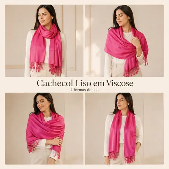 Pashmina Cachecol Rosa Chiclete Lisa com Franja Grossa 220g Elegante Versátil Moda Feminina Luxo