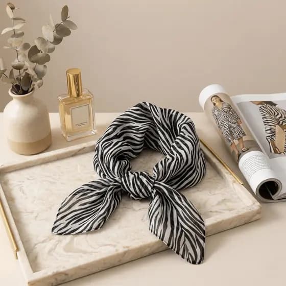 Lenço  Zebra Animal Print Seda Quadrado 50x50 Acessório de Moda Bandana Pequena Premium