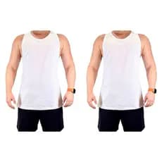 Kit 2 Regatas Alongadas Masculinas Brancas 100% Algodão Regata Longline
