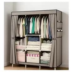 Guarda-Roupa de Tecido Multifuncional Dobrável Grande Capacidade Armário Organizador Portátil Resistente com Cortina par