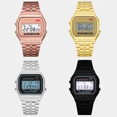 Relógio Digital Vintage Aço Inox Unissex Alarme Cronômetro LED Display Pulseira Casual Esportivo