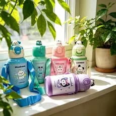 Garrafa Térmica Infantil 500ml Inox 304 Alça Bolsa Canudo Tampa Caneca
