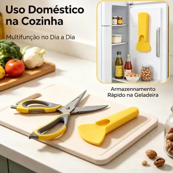 Tesoura Cozinha Imã Geladeira Lâmina Desmontável e Capa Protetora