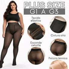 Meia-Calça Térmica Plus Size Forrada Peluciada Translúcida de Lã Feminina Super Elástica