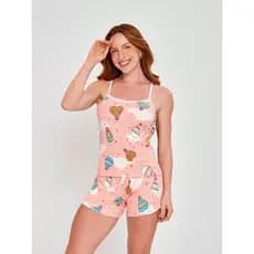 Pijama Feminino de Alcinha Canelado Tecido Leve e Confortável