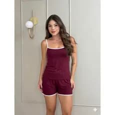 Conjunto Pijama Baby Short Doll Feminino Suede Alcinha Fina Verão LISOS