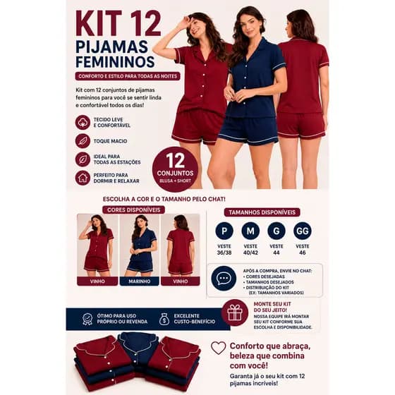 KIT 12 Pijamas Americano Feminino  leve Confortavel alta durabilidade