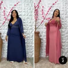 KIT 2 Camisolas Longas Amamentação com Renda + 2 Robes Longos