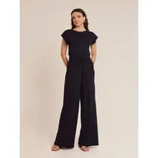 Conjunto Feminino Elegante Camisa T-shirt Muscle tee e Calça Pantalona Wide Leg