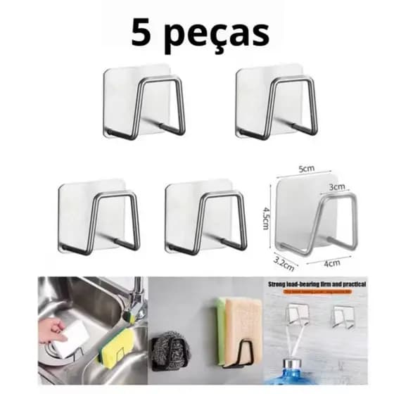 Kit 2 Suporte Porta Esponja de Pia em Aço Inoxidável Autoadesivo Organizador para Cozinha e Banheiro Sem Furos