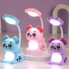 Luminária LED de Mesa Infantil USB Recarregável com Abajur de Bichinho e Apontador Embutido
