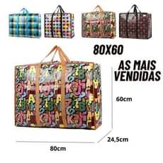 Sacola de Feira Grande Impermeável com Zíper – Estampa Sortida para Compras, Viagens e Utilidades