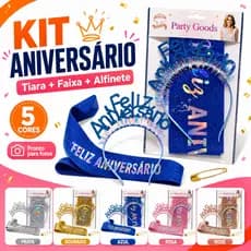 Kit Aniversario Decoração Faixa Tiara Alfinete Feliz Aniversário Brilhante Glitter Festa Feminina