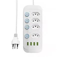 Extensão Elétrica 4 USB 4 Tomadas Botões Individuais Cabo 2 Metros Eletrônicos Praticidade Segurança