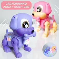 Cachorro Robo que Anda, com Luz de Led, Som e Coleira - Brinquedo Cachorrinho Elétrico Interativo