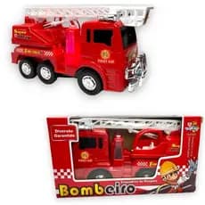 Caminhão de Bombeiro Infantil Com Luz 4D Som Sirene Bate e Volta Rotação 360° À Pilha Brinquedo