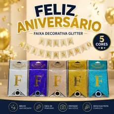 Faixa Feliz Aniversário Varal Letras Glitter Bandeirola Decoração Festa Mesa Do Bolo Parede Colorido