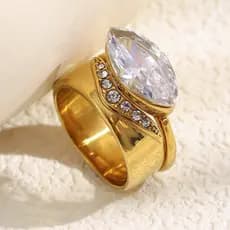 Moda europeia americana simples único criativo aço inoxidável banhado a ouro 18K anel colorido anel de zircônia