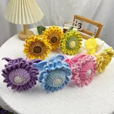Semente tecida à mão dupla camada girassol flor lã buquê de malha decoração Floral presente flor simulação flor