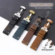 Pulseira De Relógio De Couro Genuíno De Cera De Óleo Vintage 18mm 20mm 21mm 22mm Universal De Cavalo Louco Com Fivela De