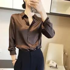 Camisa de cetim de simulação de seda Gola branca para mulheres, outono 2022, camisa de alta qualidade, top de moda de al