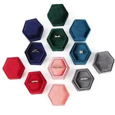 Caixa Hexagon De Anel De Veludo Com Porta Brincos De Tampa Destacável Para Proposta De Noivado Cerimônia De Casamento