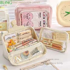 Lápis BLING , Bolsa De Caneta Removível De Grande Capacidade Armazenamento De Papelaria Com Divisória De Bolso