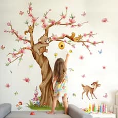 Adesivos de parede, adesivos de parede grandes de flores rosa, adesivos de parede de animais de árvore grande de borbole