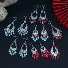Estilo boêmio turquesa borla brincos senhoras All-Match Retro Yunnan étnico estilo exótico moda brincos jóias