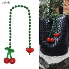 QUIM Bonito Coração Cereja Chaveiro Bolsa Charme Corrente Frisada