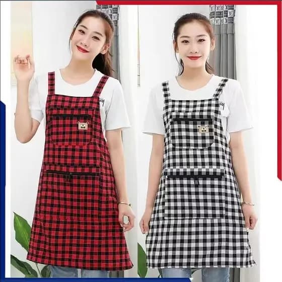 Avental De Cozinha Com Estampa Xadrez Da Moda Para áreas Externas, Avental De Trabalho De Chef Com Bolso Com Zíper