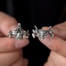 Criativo Crânio Cabeça Fantasma Rosto Osso Combinação Anel Para Homens Gótico Na Moda Anéis Jóias