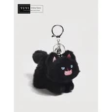 YUYI gato preto fofo de pêlo frito casal casal casal de pelúcia bolsa pingente chaveiro feminino