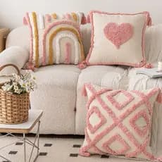 [7 Designs] Capas de Almofada Quadradas Neutras Boho Rosa Capas de Almofada Decorativas 45x45cm para Sofá-Cama M RSU4