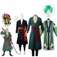 Roronoa Zoro Cosplay Anime Figuras Traje Uniforme Casaco Verde Calças Lenço De Cabeça