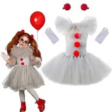 Fantasia De Halloween Para Crianças Garotas Cinzas Tutu Vestido Infantil Cosplay Palhaço Assustador Festa De Carnaval Ma