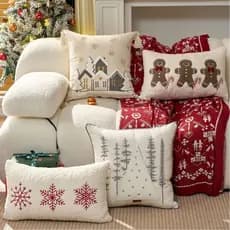 Capa de Almofada de Natal com Zíper 45x45 Bordado Branco Árvores Capa de Almofada Decorativa Decorações de Férias de Inv