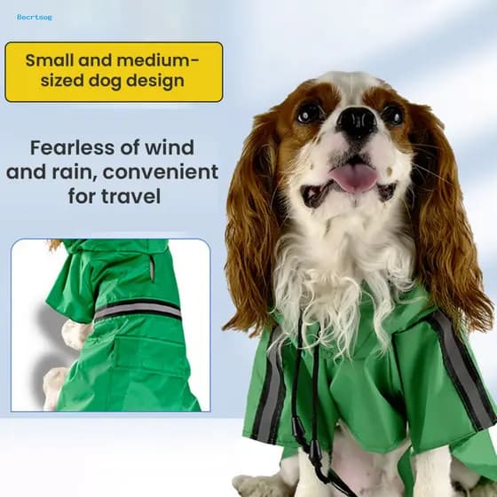 Jaqueta De Chuva Para Cães Com Tira Reflexiva , Casaco À Prova Listras , Capa D'água Elegante E Furo Trela Pequenos