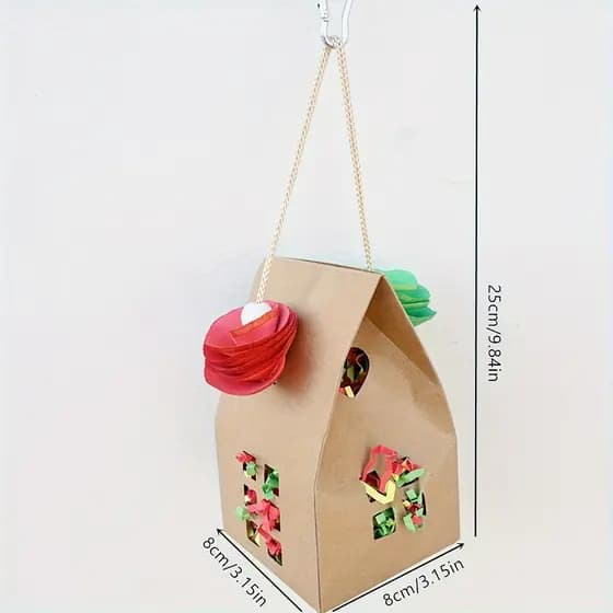 Brinquedo Festivo De Pássaro Papagaio Para Animais De Estimação : Alimentador De Papel De Madeira Com Seda Colorido E Bolas De Flores-Papagaios-En